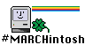 The #Marchintosh logo, depicting a smiling compact Mac icon with a four-leaf clover and a stripe of six-color Apple rainbow.